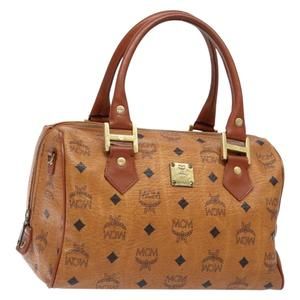 MCM Logogram Vicetos Hand Bag PVC Leather Brown Gold Auth yk18983